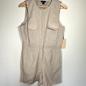 NWT Halogen Nordstrom Linen Romper Preppy Polished Casual Summer Minimalist
